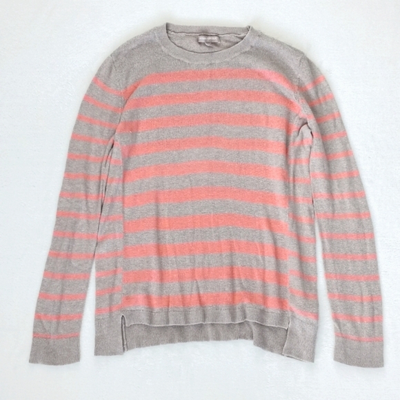 Banana Republic Soft Nylon Viscose Knit Orange Tan Stripe Long Sleeve Sweater M - Picture 7 of 11